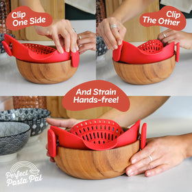 Houseify Perfect Pasta Pal universal clip design fits multiple pot sizes.