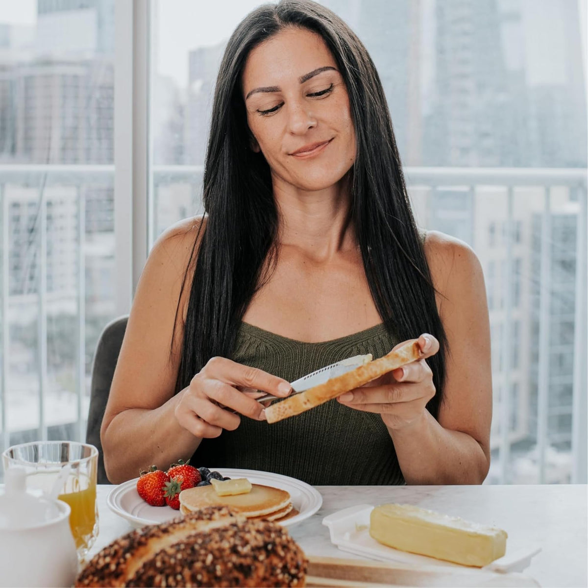 Houseify Ready Butter Knife with holes in blade to reduce drag while spreading