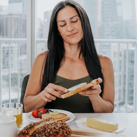 Houseify Ready Butter Knife with holes in blade to reduce drag while spreading