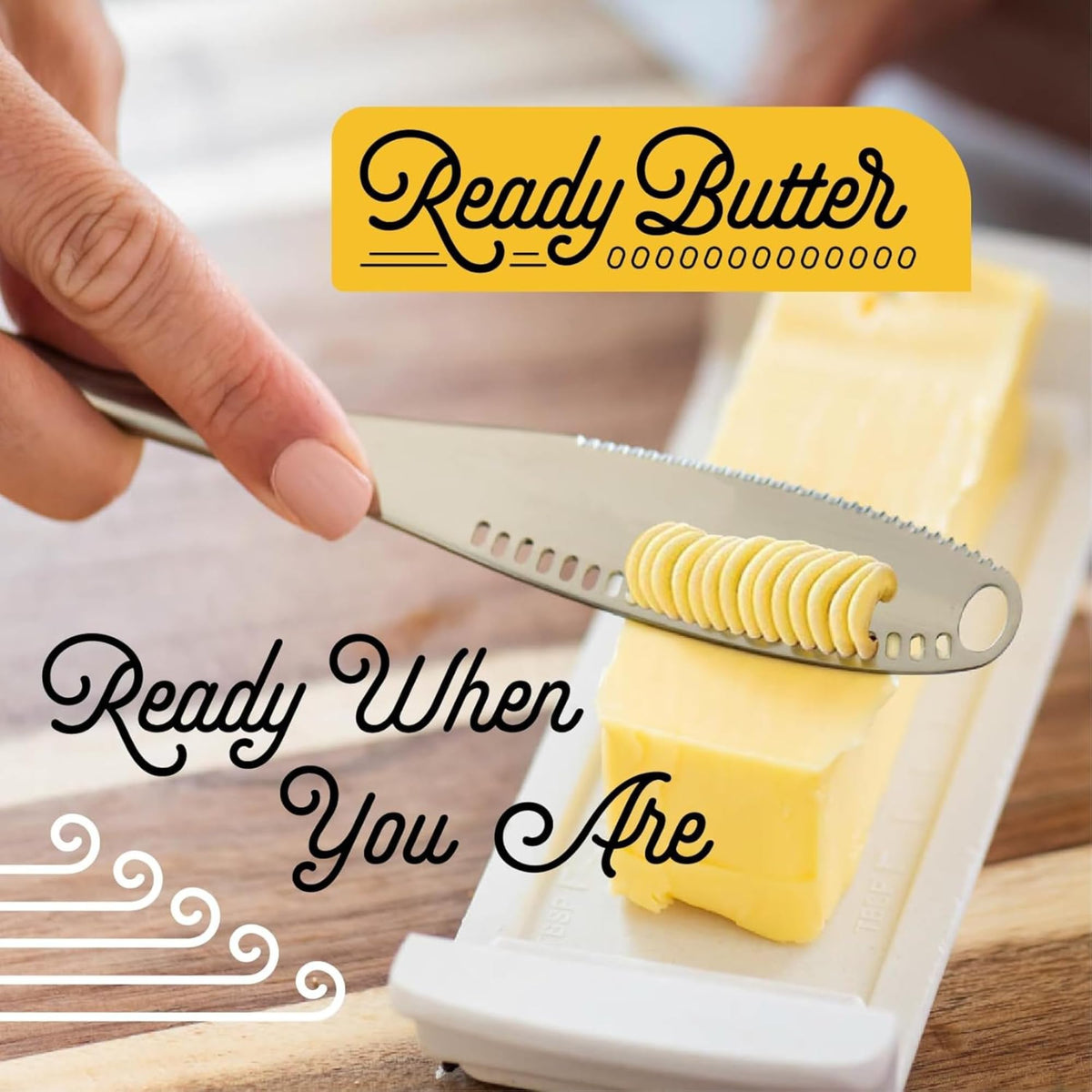 Houseify Ready Butter Knife serrated edge cutting through cheese with ease