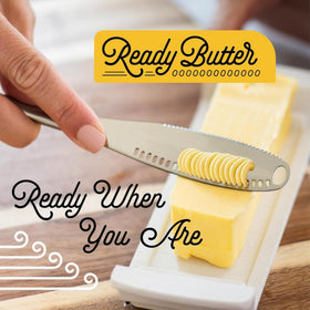 Houseify Ready Butter Knife serrated edge cutting through cheese with ease