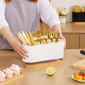 HouseJoy heavy-stability silverware holder remains steady on counters