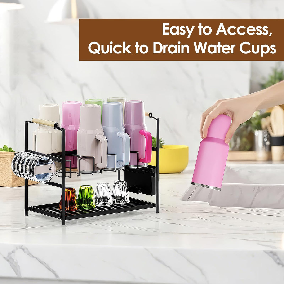 Housolution 2-in-1 storage and drying rack with built-in drainage features