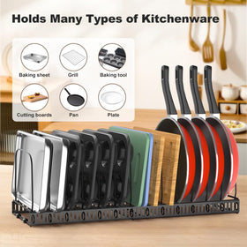 Housolution expandable baking tray rack adapts from 12 to 23 inches for flexible storage.