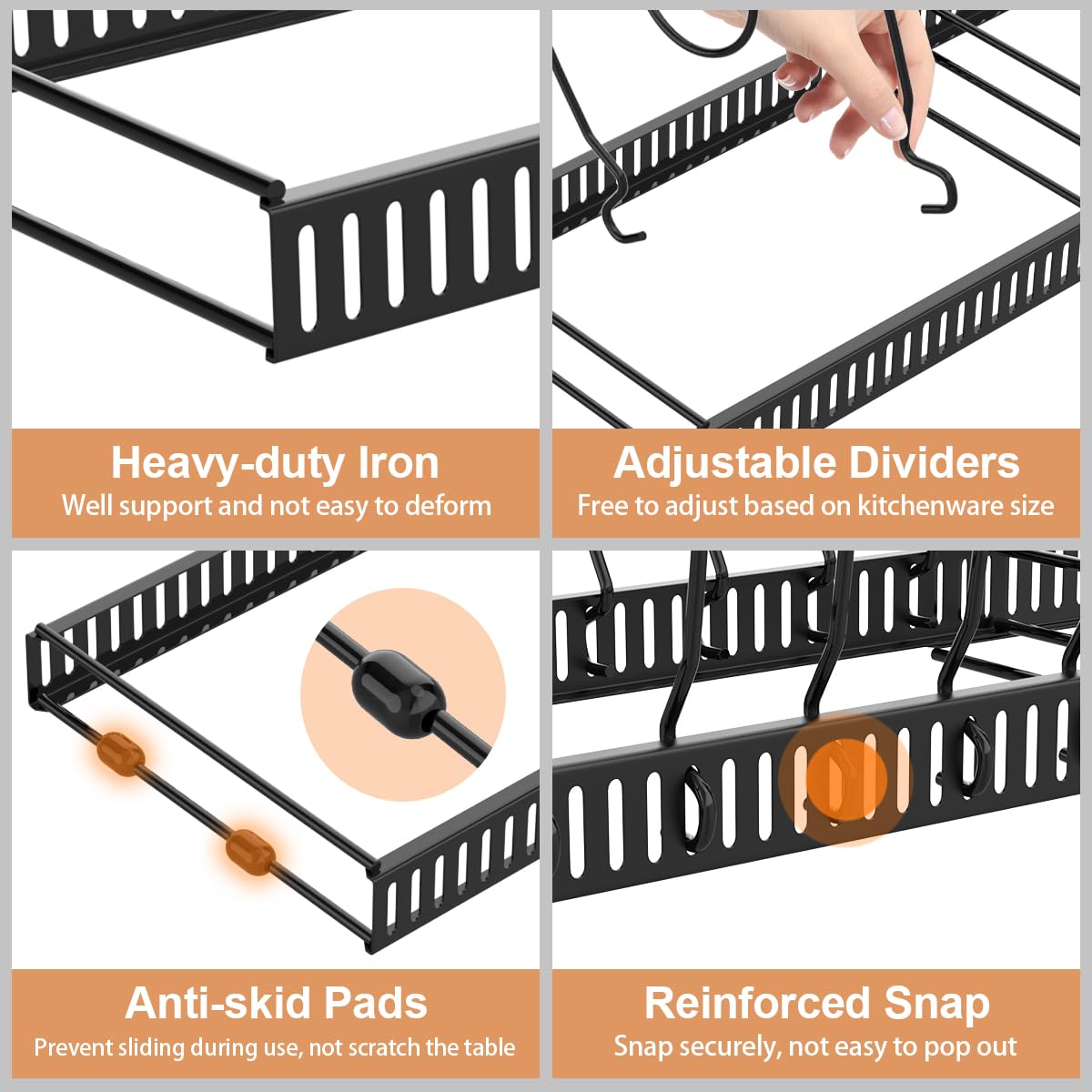 Housolution heavy-duty iron organizer supports heavy cast iron pans