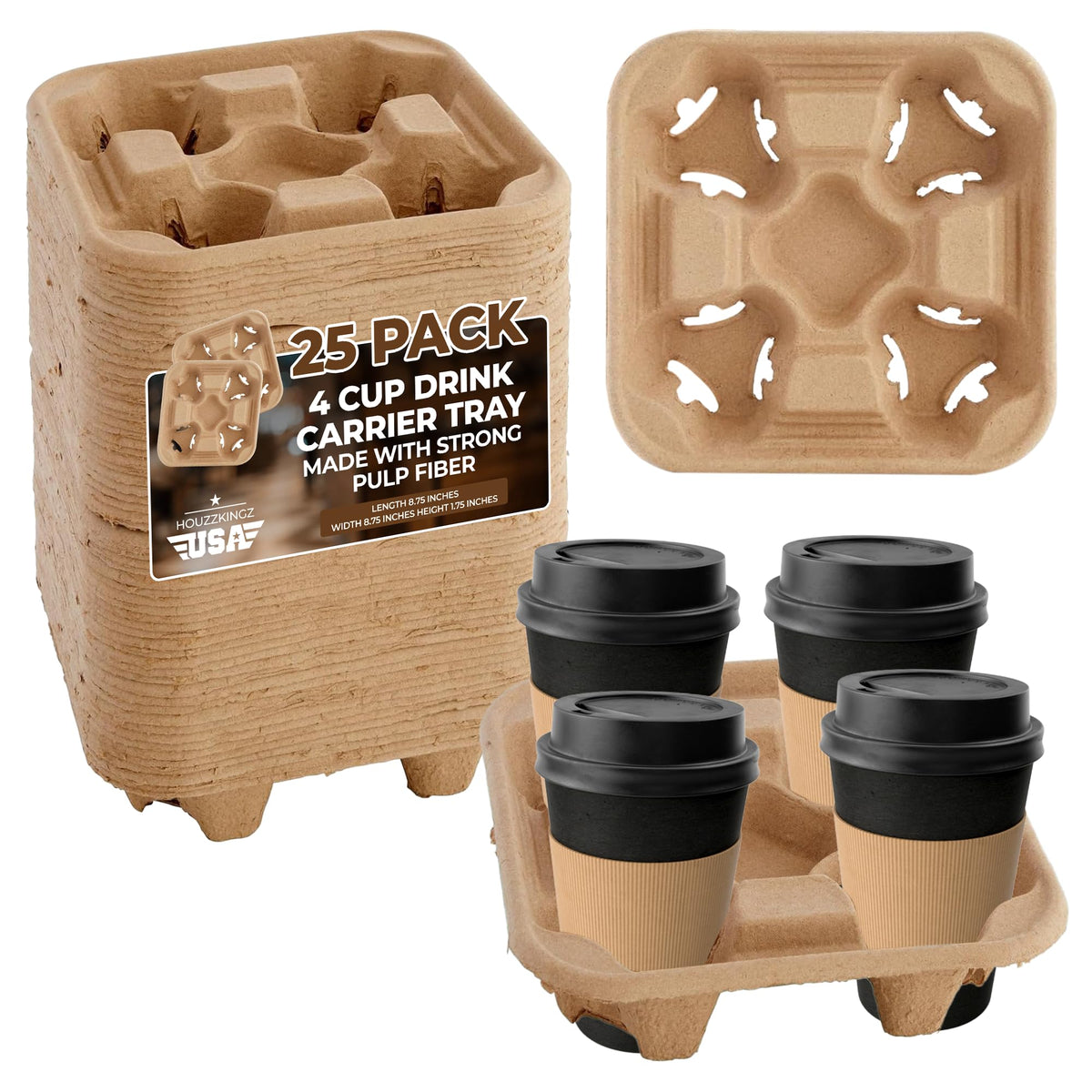 Houzzkingz 4-cup carrier folds for easy transport of four drinks