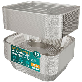 HOUZZKINGZ USA aluminum pans with lids – 10-pack for bulk meal prep and catering.
