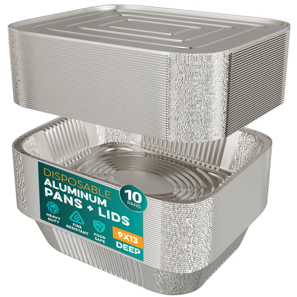 HOUZZKINGZ USA aluminum pans with lids – 10-pack for bulk meal prep and catering.