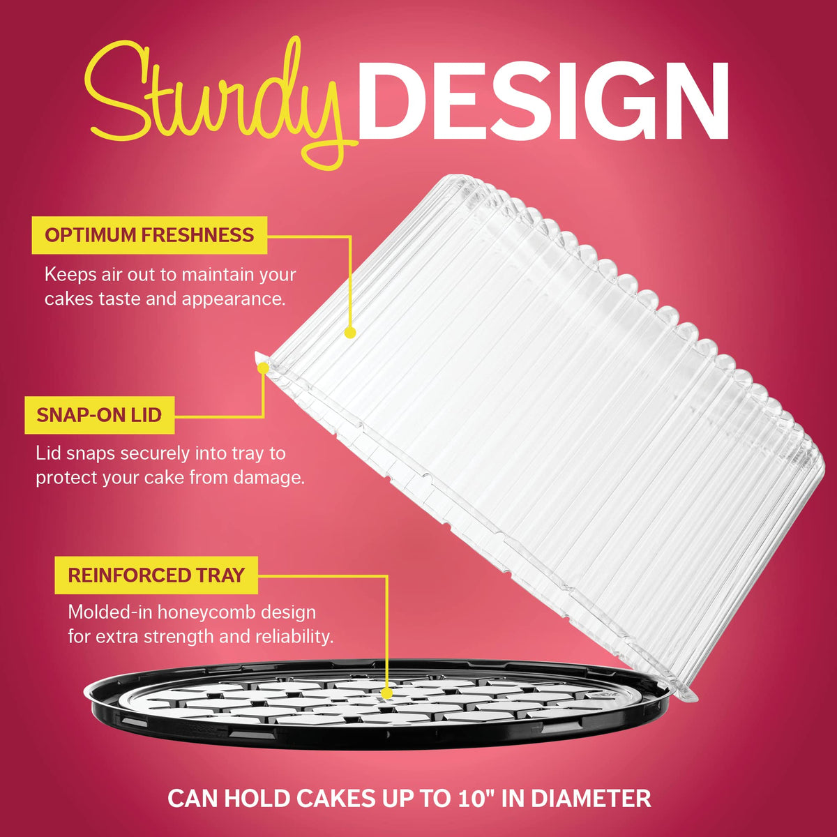 Houzzkingz display set keeps cakes upright and visually appealing during display.