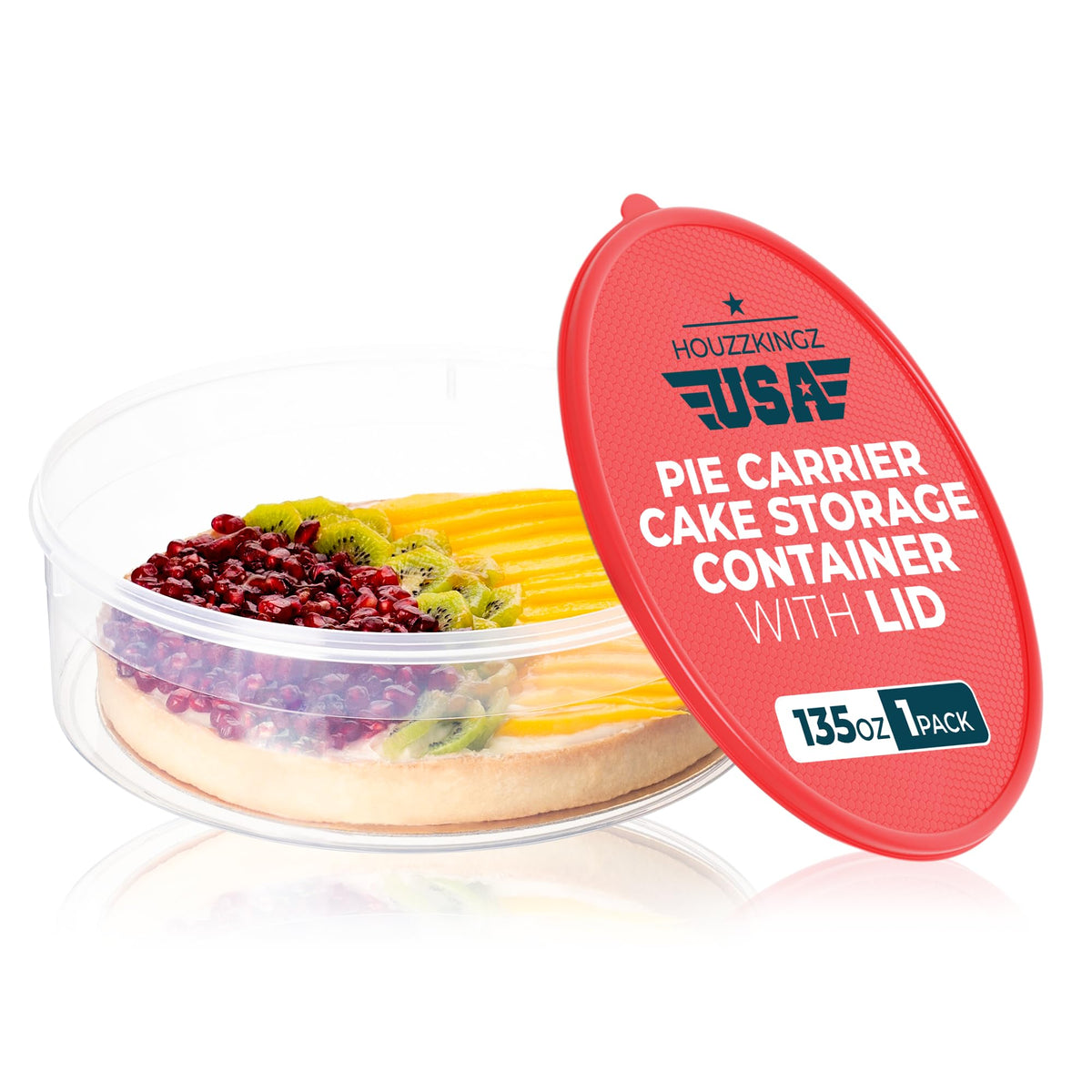 HOUZZKINGZ USA pie carrier with lid for secure transport of pies and cakes.
