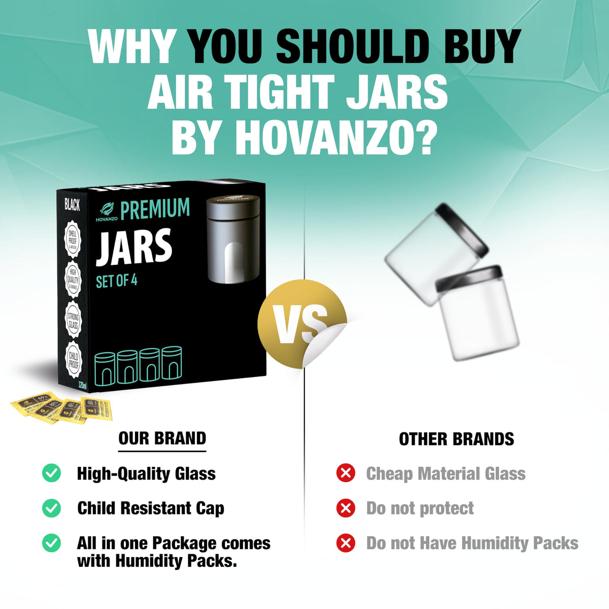 HOVANZO UV air-tight lids protect contents and preserve freshness of herbs and spices.