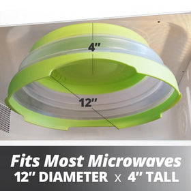 Hover Cover collapsible design expands to fit tall bowls and plates.
