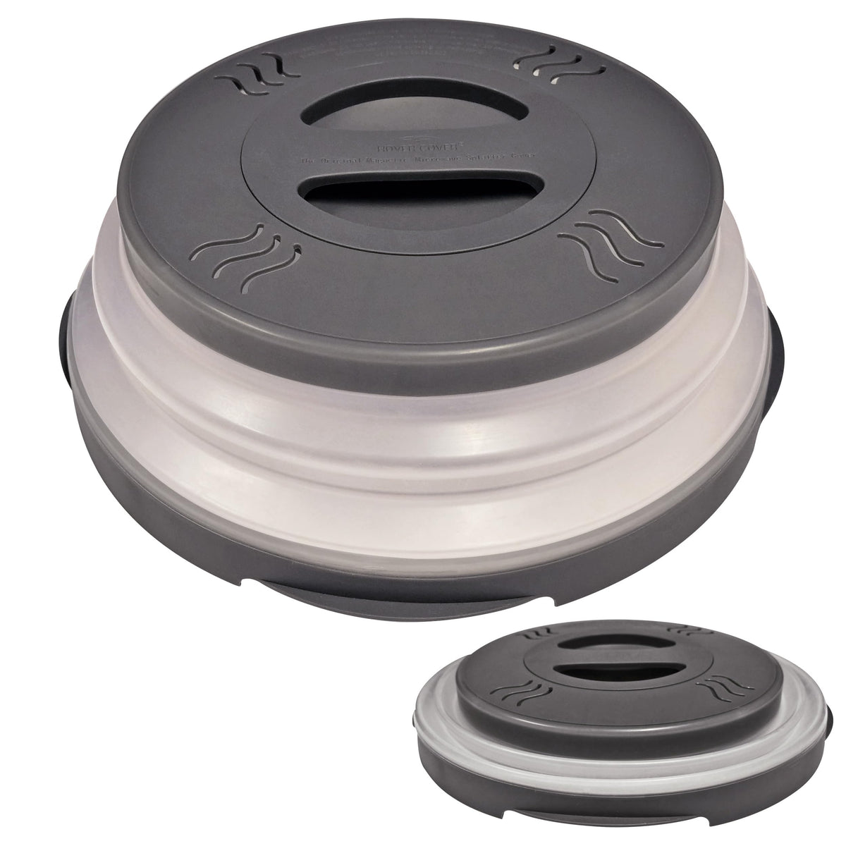 HOVER COVER collapsible design saves space on microwave ceiling.