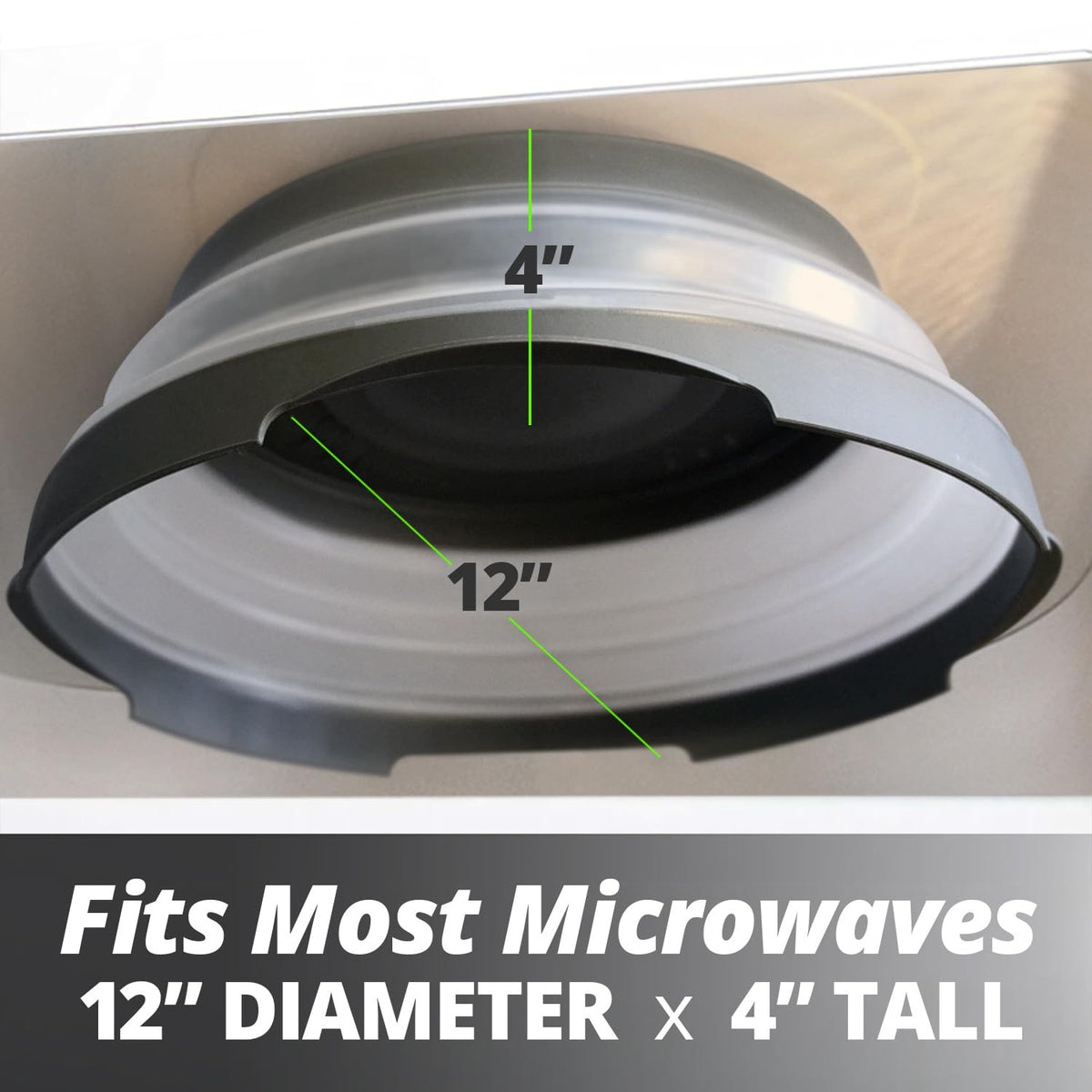 HOVER COVER strong magnetic grip securing lid to microwave interior for easy access.
