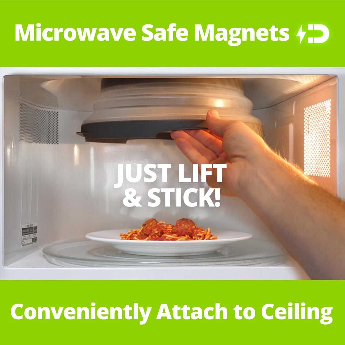 HOVER COVER vented plate cover enables steam release for even reheating.