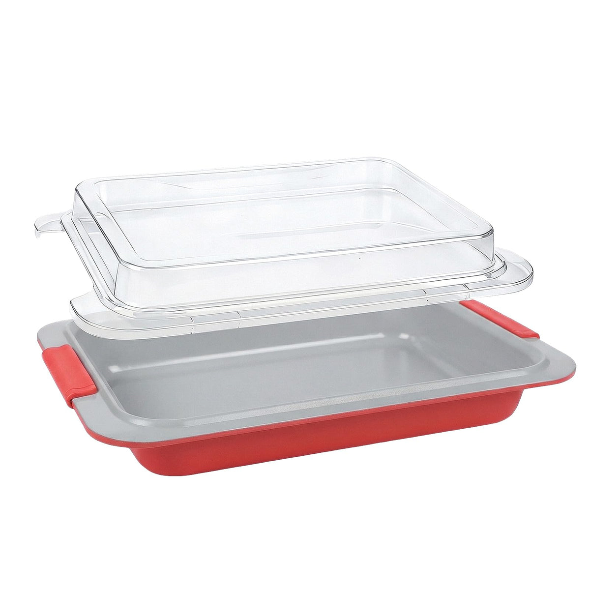 Hovnarh 9x13 pan with coral red lid for versatile bake and store use
