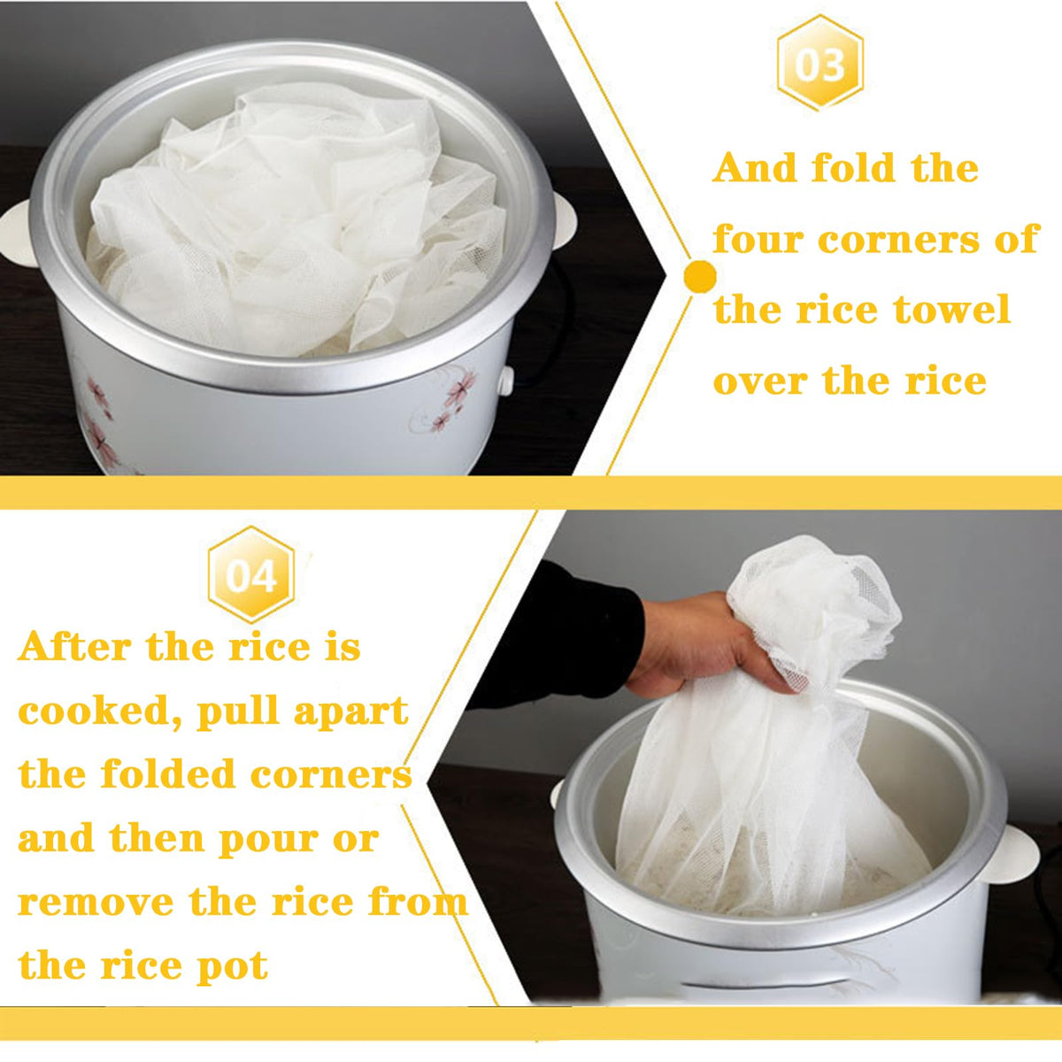 Hovoten rice net being boiled for first-use preparation