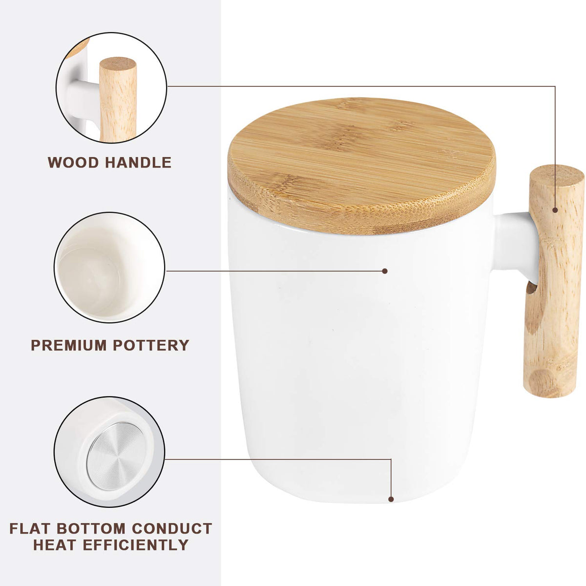 HOWAY ceramic mug with wooden handle offers comfortable grip for daily use.