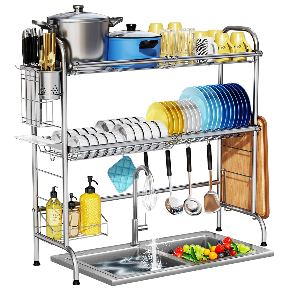 HOWDIA over-the-sink rack with 3-tier design saves counter space and dries efficiently