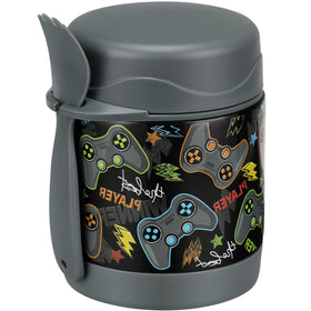 Howeemo 10oz soup thermo with black game-console lid for school lunches.