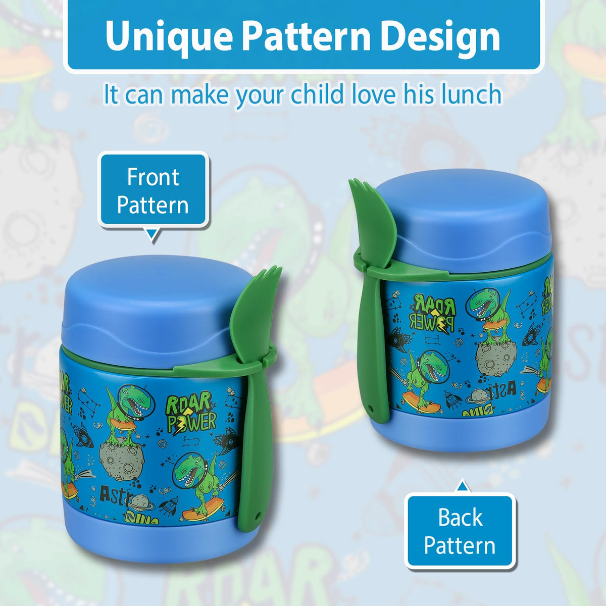 Howeemo 10oz Soup Thermo blue dinosaur with spoon included for convenient lunches