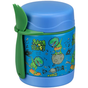 Howeemo 10oz Soup Thermo blue dinosaur pattern with wide mouth keeps kids' meals warm at school