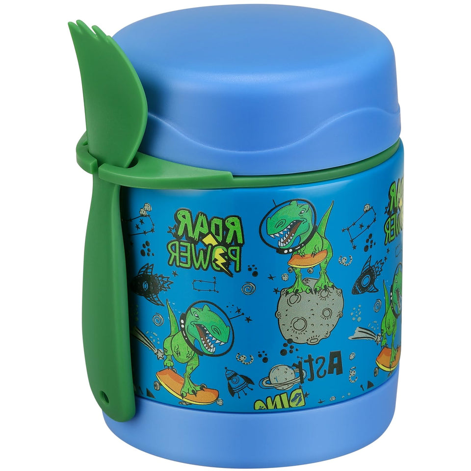 Howeemo 10oz Soup Thermo blue dinosaur pattern with wide mouth keeps kids' meals warm at school