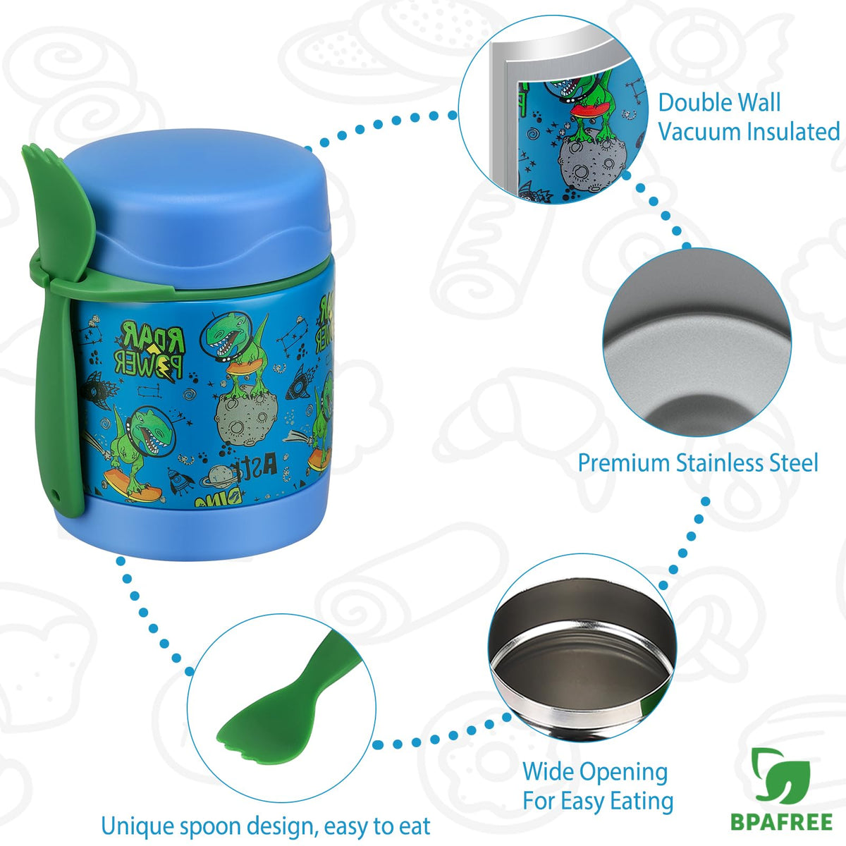 Howeemo 10oz Soup Thermo bright blue kid-friendly design for school lunches