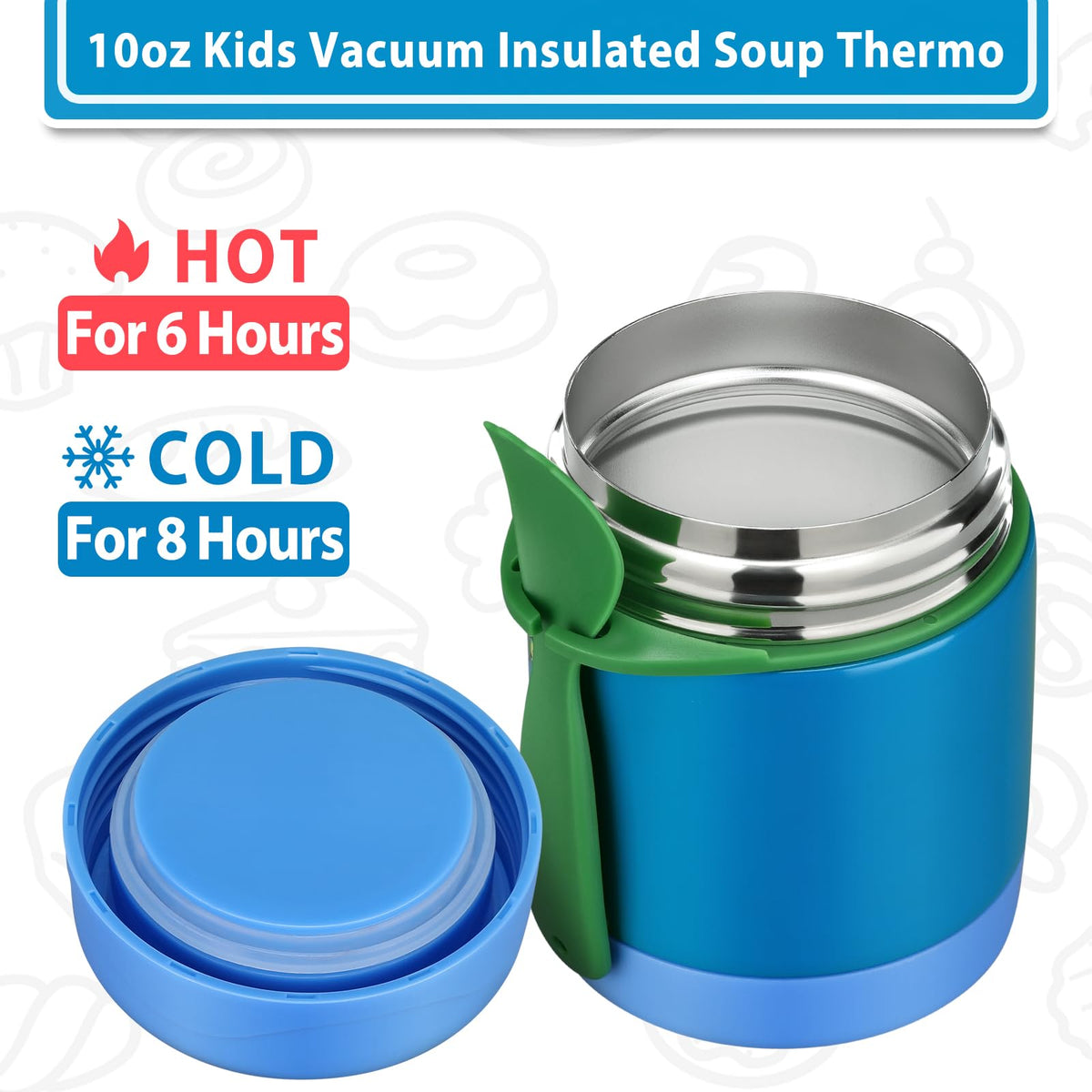 Howeemo 10oz Soup Thermo Kids blue copper-insulation maintains temperature.