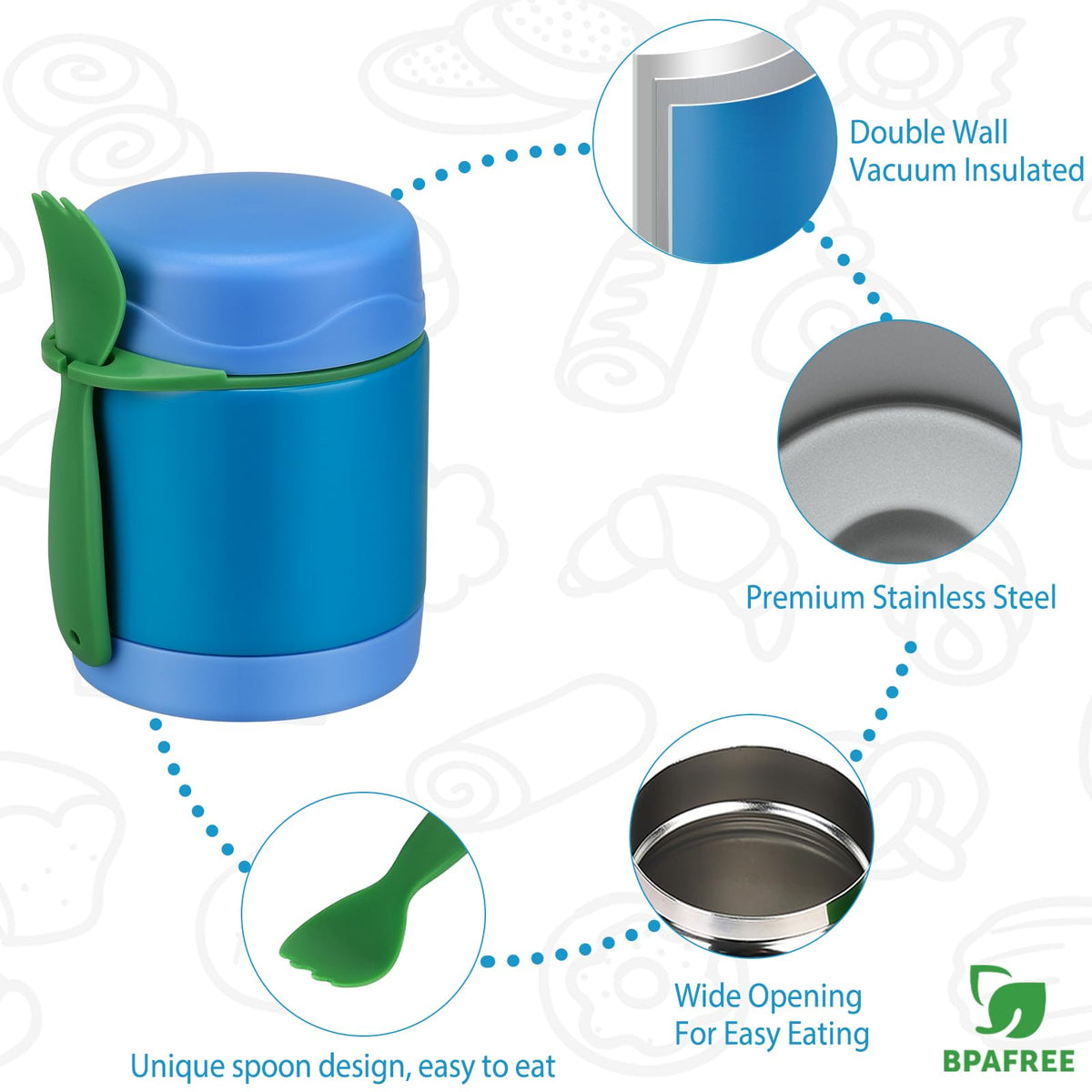 Howeemo 10oz Soup Thermo Kids blue easy-clean exterior.