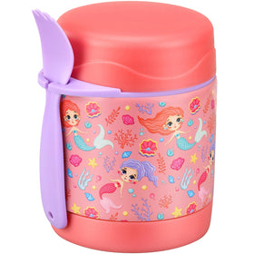 Howeemo 10oz Soup Thermo pink mermaid front view keeps kids' meals warm for school lunches.