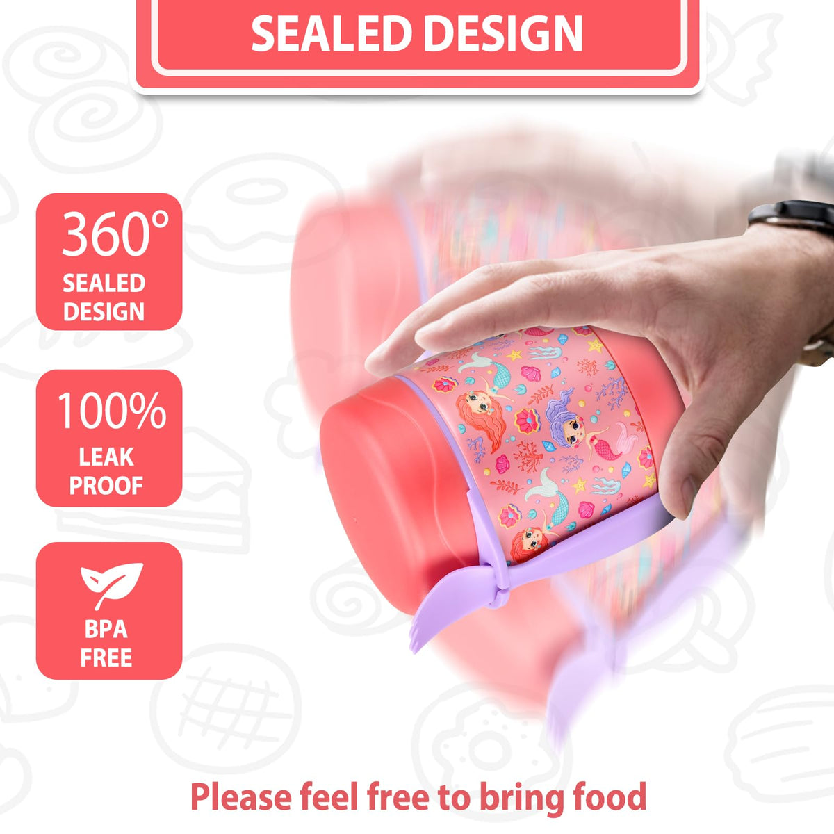 Howeemo 10oz Soup Thermo pink mermaid insulated outer maintains temperature longer.