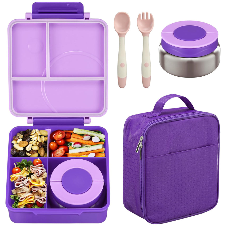 Howeemo bento lunch set with four compartments for kids' meals on the go