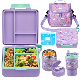 Howeemo bento lunch box set with three compartments keeps meals organized and mess-free for school