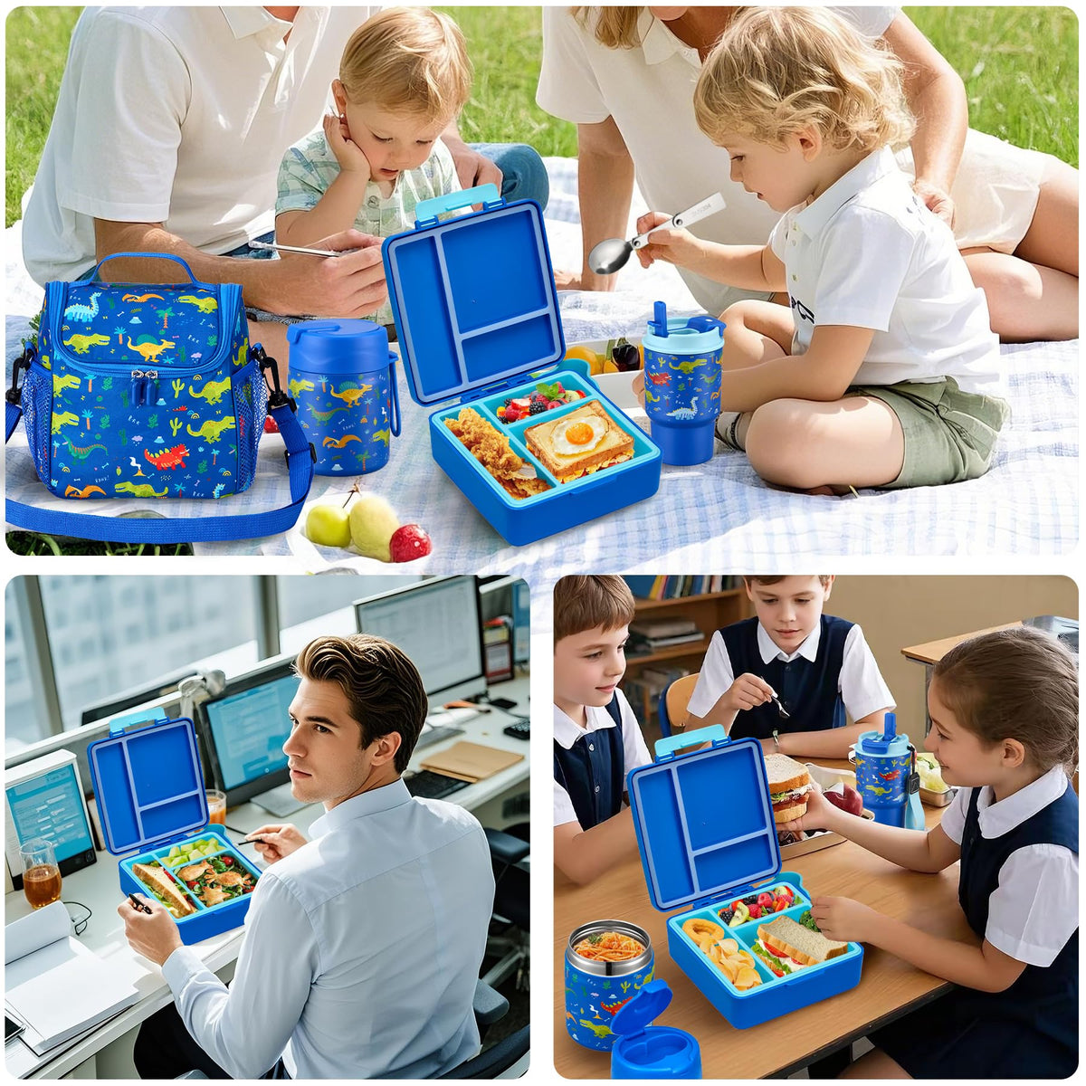 Howeemo dinosaur-themed lunch set adds playful appeal to school lunch.
