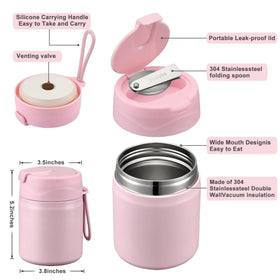 Howeemo insulated food jar with spoon pink for convenient meals on the go.