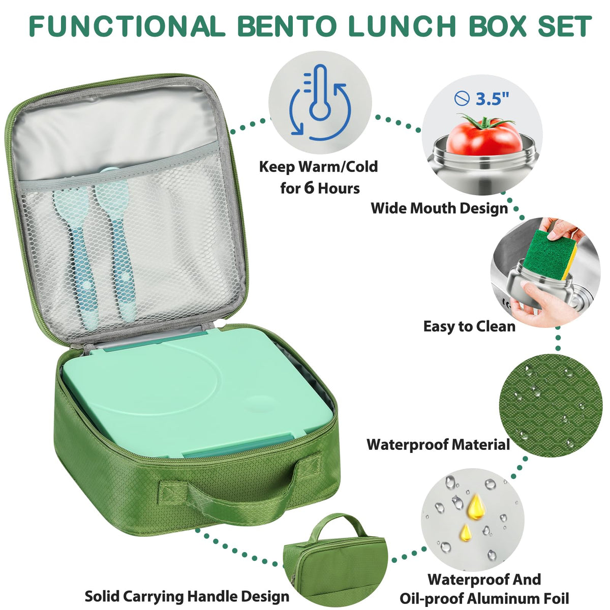 Howeemo insulated lunch bag keeps contents cool for longer during trips.