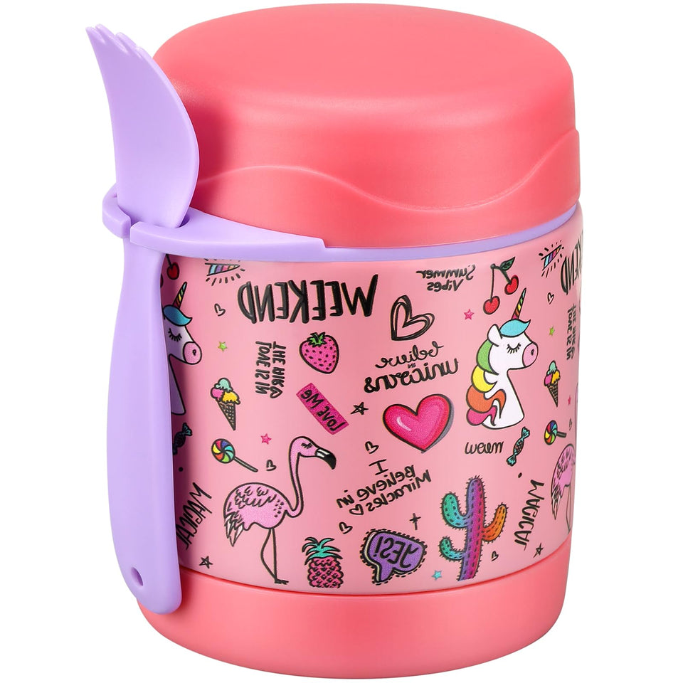 Howeemo kids insulated soup jar 10oz with pink flamingo keeps meals warm on the go