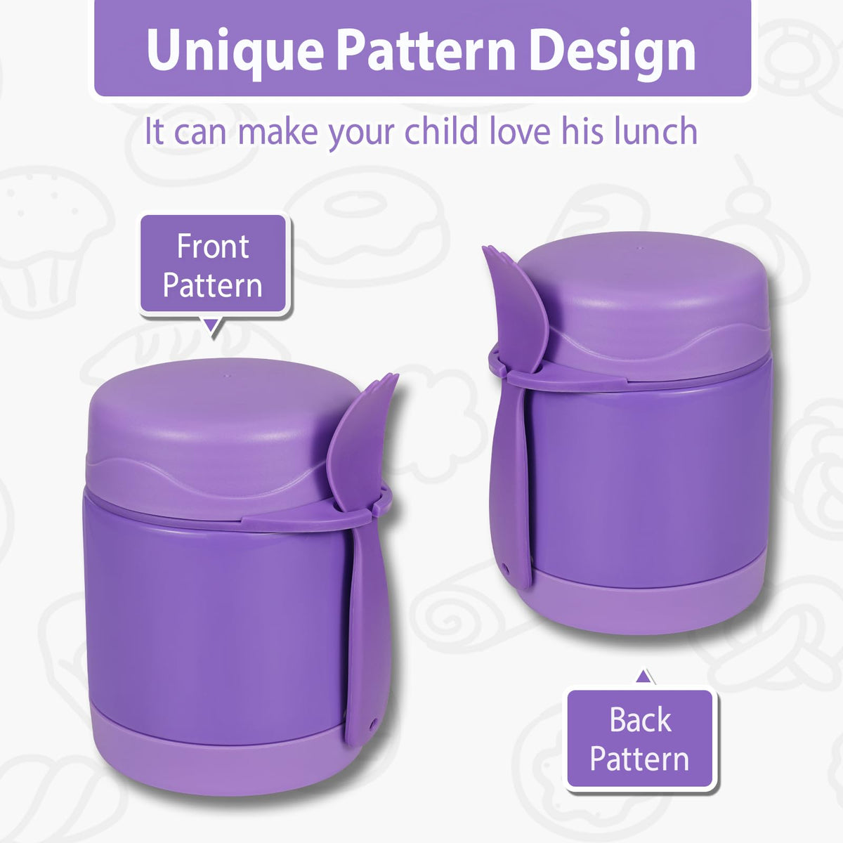 Howeemo soup thermo kids purple spoon included for meals on the go