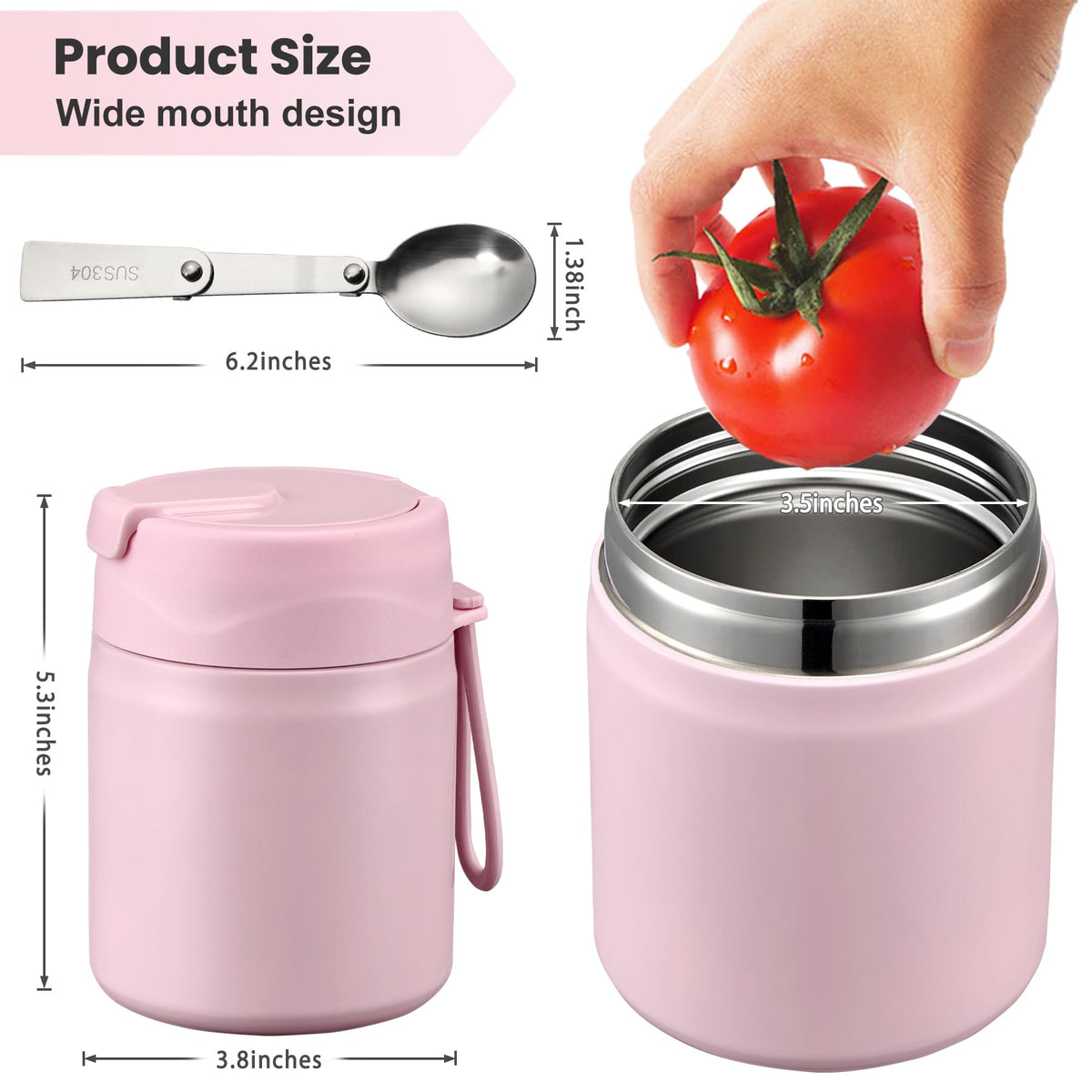 Howeemo wide mouth 3.5 inch pink design simplifies filling and cleaning.