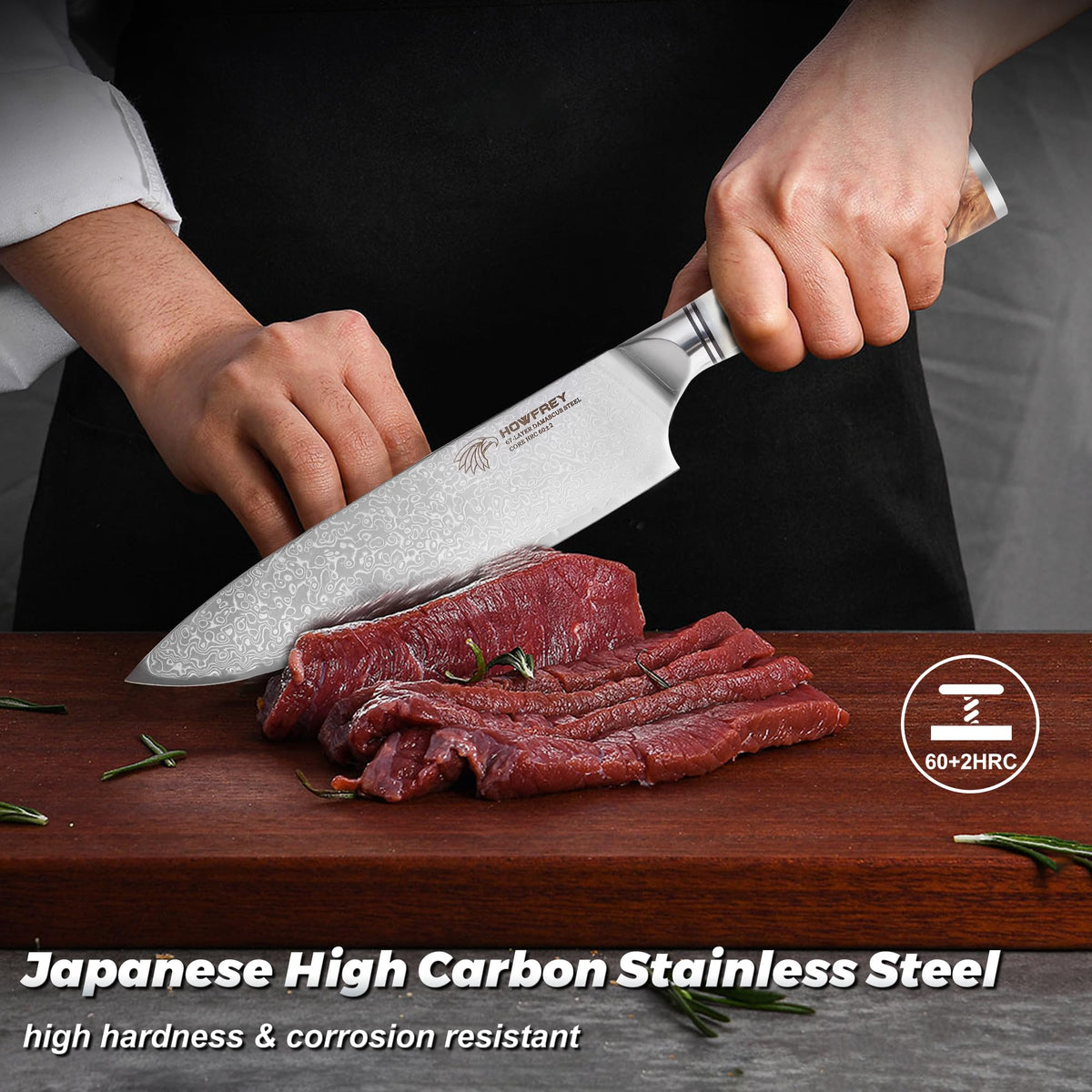 Howfrey copper-mesh G10 handle provides secure, comfortable grip.