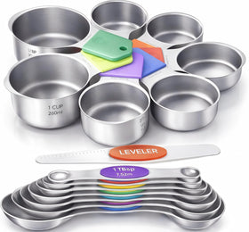 Howgoody magnetic measuring cups set 18pc with precise U.S. measurements for accurate cooking.