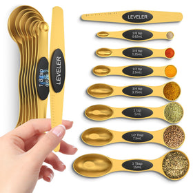 Howgoody magnetic measuring spoons nest for compact storage in the kitchen.