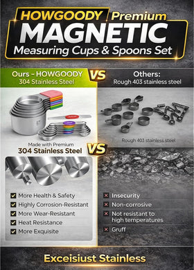 Howgoody magnetic nesting keeps cups and spoons together for organized storage.
