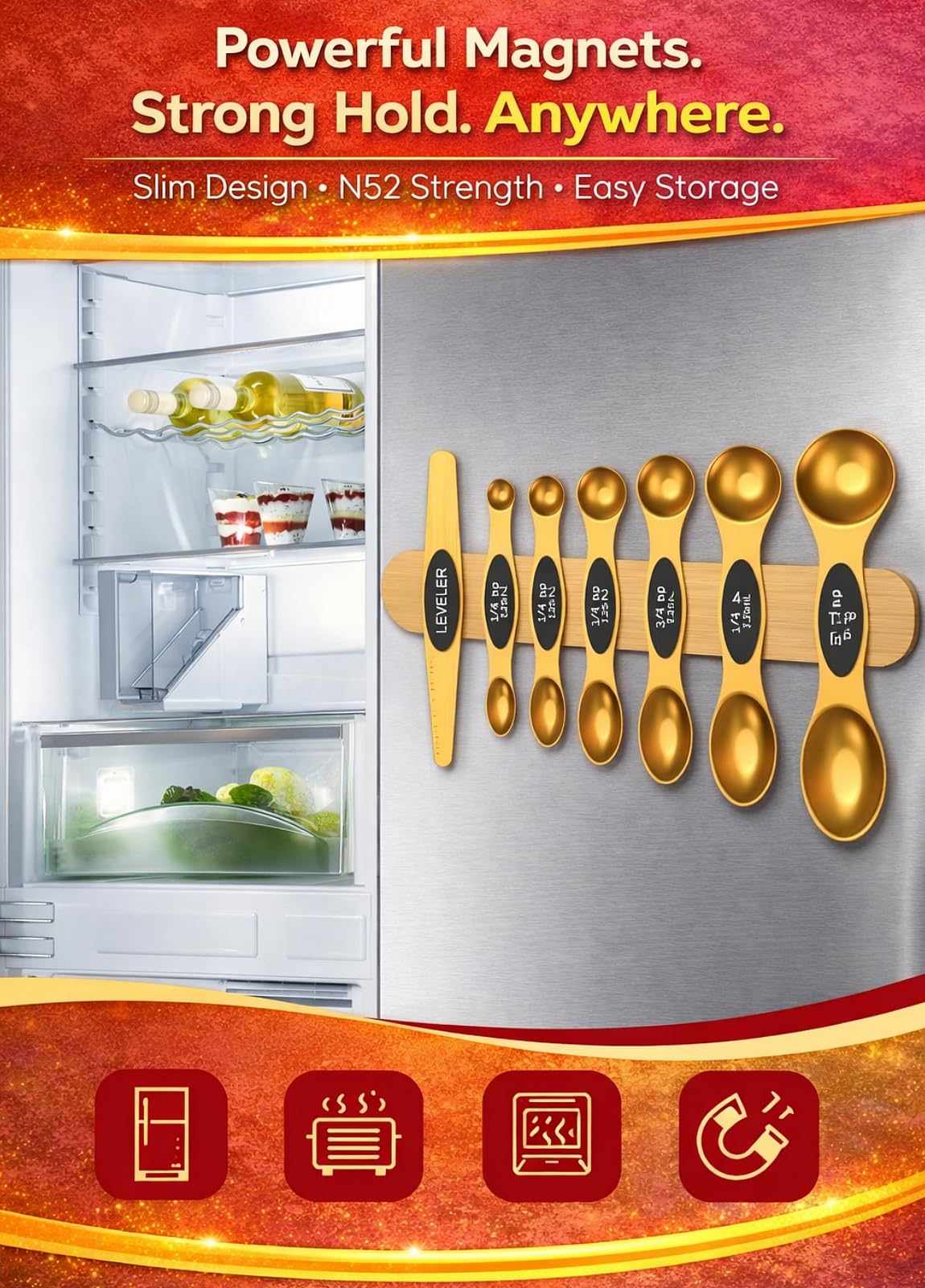Howgoody rectangular-end spoon fits spice jars for precise dry measurements.