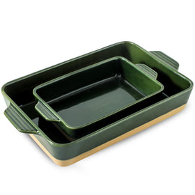 Howise ceramic baking dish set 9x13 forest green outer view with elegant handles.