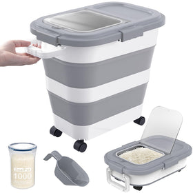 HOYTAMDAR rice container with wheels showing collapsible, space-saving design
