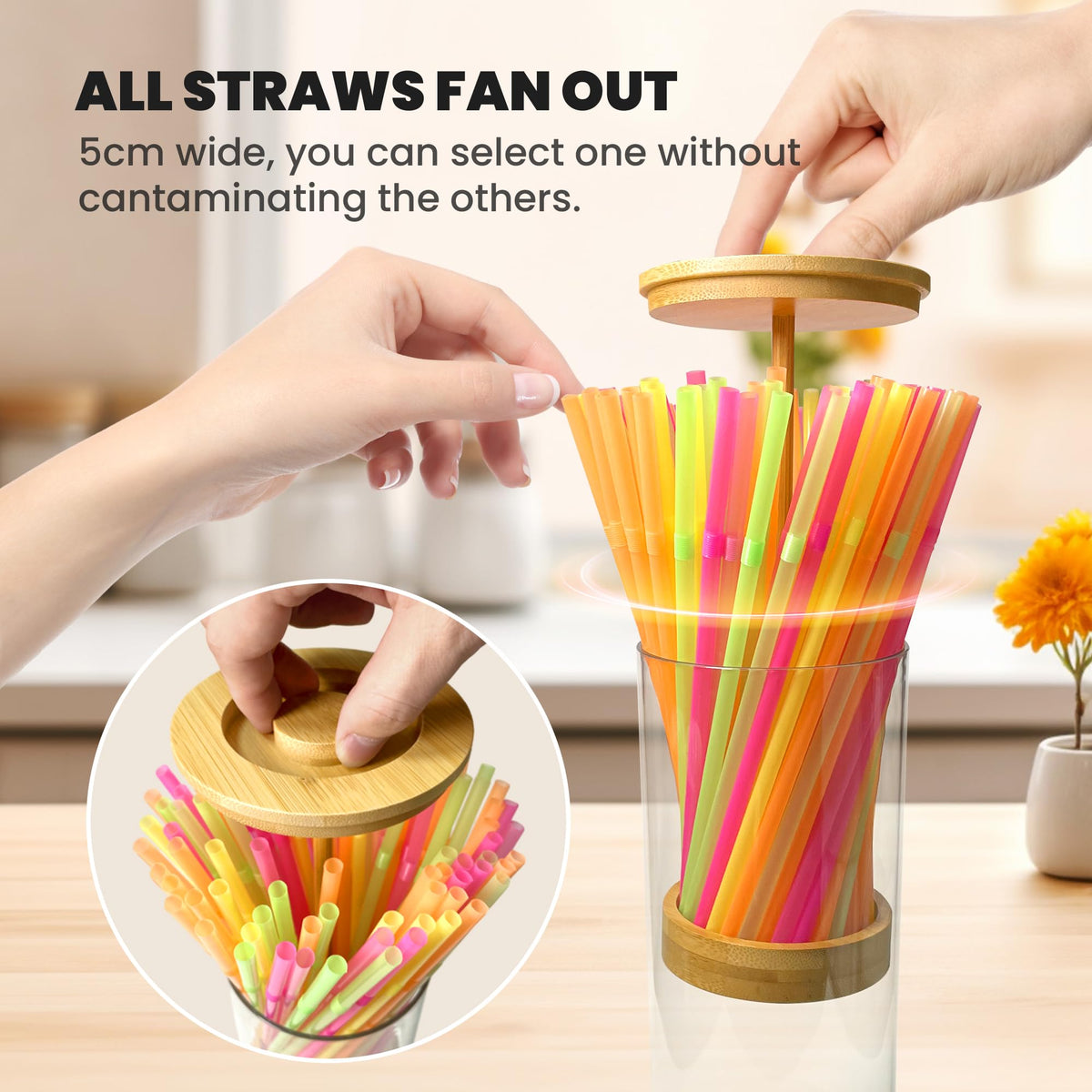 HOYTAMDAR transparent body shows organized straws for quick selection.
