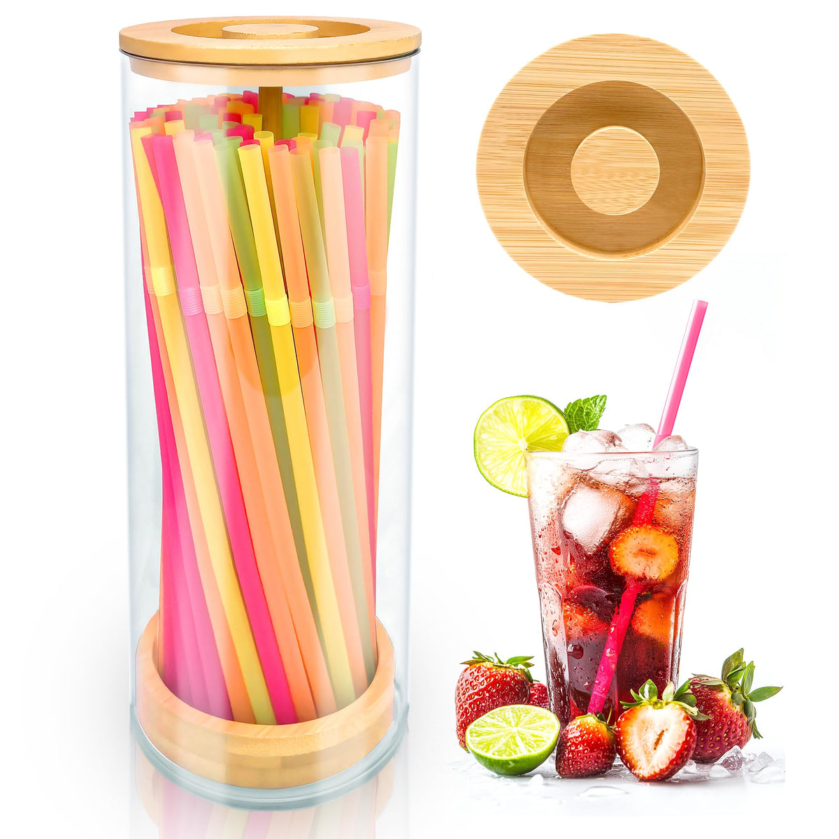 HOYTAMDAR straw holder dispenser on a counter, easy access and clean organization.