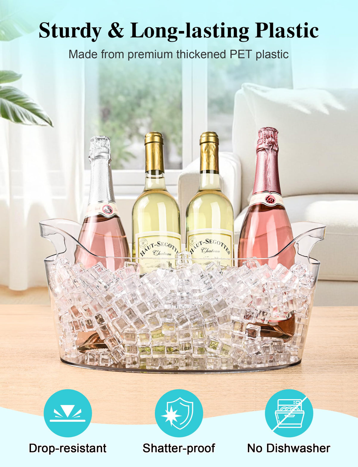 HOYTST ice bucket with ergonomic handles for easy transport at events.